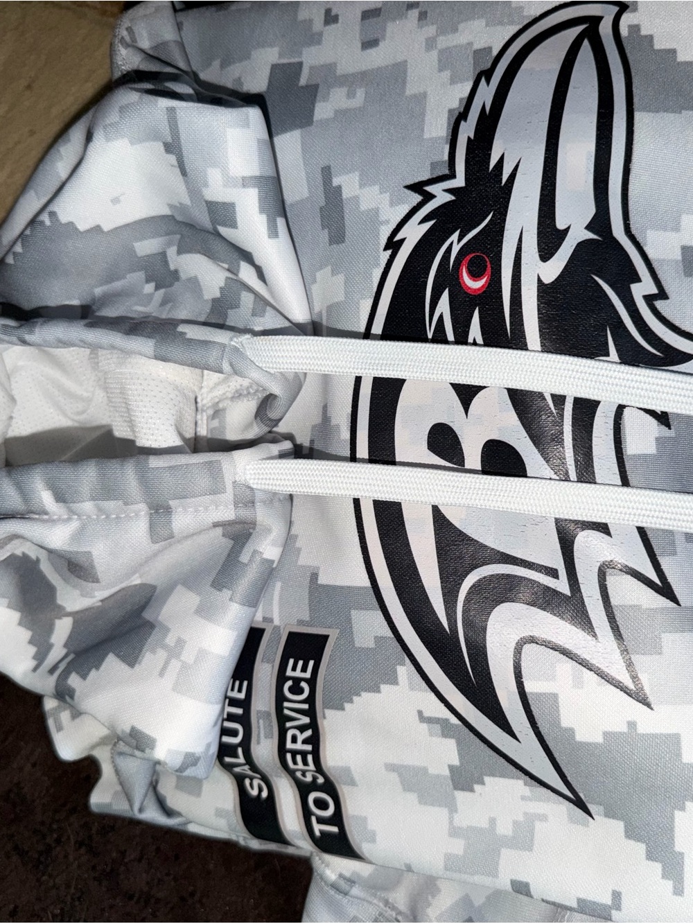 Nike White Gray Digital Camo Hoodie with Wolf Graphic